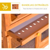 PawHut Conejera de Madera Exterior de 2 Niveles Jaula para Conejos con Techo de Asfalto Abrible Rampa Puertas y 2 Bandejas Extraíbles 120x48x100 cm Madera Natural(m-6)