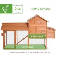 PawHut Pollaio per Galline Ovaiole, Gabbia per Galline e Polli Zincata per Esterno Grande, con Recinto e Ruote in Legno Naturale 210x90x130cm(m-4)