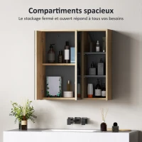 HOMCOM Armoire de salle de bain avec miroir armoire de toilette miroir mural 3 étagères ouverts 60 x 20 x 60 cm bois naturel(m-4)