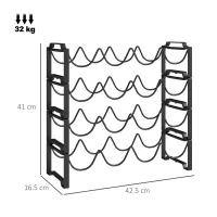 HOMCOM Portabottiglie a 4 Livelli a Onda Impilabili per 16 Bottiglie, in Metallo, 42.5x16.5x41 cm, Nero(m-3)