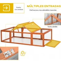 PawHut Jaula para Conejos Grande Casa para Animales Pequeños Conejera Exterior de Madera 180x90x48 cm Natural(m-5)