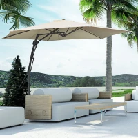 Outsunny 3m Cantilever Parasol with Easy Lever, Patio Umbrella with Crank Handle, Cross Base and 6 Metal Ribs, Outdoor Sun Shades for Garden, White(m-2)