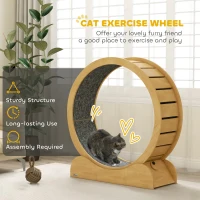 PawHut 39.4" Wooden Cat Running Wheel with Brake, Natural(m-4)