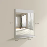 HOMCOM Specchio Bagno da Parete Moderno con Mensola Portaoggetti, in Vetro e MDF, 50x12x60 cm, Bianco(m-3)
