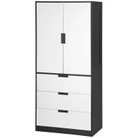 HOMCOM 2 Door Wardrobe, Modern Wardrobe with 3 Drawers and Hanging Rod for Bedroom, Black(m-11)