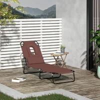 Outsunny Outdoor Folding Sun Lounger with Face Hole, 4 Level Adjustable Backrest Reclining Garden Lounger, Garden Recliner Sunbed with 600 D Oxford Cloth Seat and Pillow for Beach, Brown(m-2)