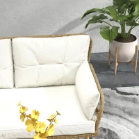 Outsunny Conjunto de Jardín de Ratán Sintético con 1 Sofá con Chaise Longue y 1 Mesa de Centro Natural y Crema(m-9)