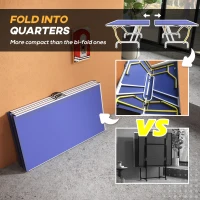 SPORTNOW 9FT Foldable Table Tennis Table, with Cover, Net, Paddles, Balls - Blue(m-4)