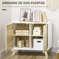 HOMCOM Aparador de Salón con Puertas a Presión y Estante Ajustable para Comedor Dormitorio 80x40x70 cm Blanco y Roble(m-5)