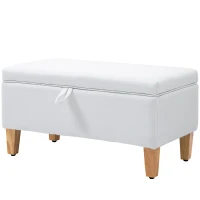 HOMCOM 30L Linen Storage Ottoman Padded Footstool with Rubberwood Legs for Storage Box, Bed End, Shoe Bench, Seating, Cream White(m-11)