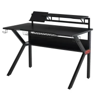 HOMCOM Gaming Desk, Computer Table with Monitor Stand, Cup Holder, Headphone Hook, Wire Basket and Metal Frame, 120cm, Black(m-11)