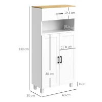 HOMCOM Freestanding Kitchen Cupboard, Nordic Storage Cabinet with Drawer, Doors and Open Countertop for Living & Dining Room, 130cm, White(m-3)