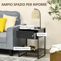 HOMCOM Comodino Moderno con Cassetto e Ripiano Aperto per Camera da Letto e Soggiorno, in Truciolato e Acciaio, 45x40x60cm, Nero(m-5)