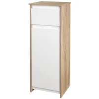 kleankin Armario Auxiliar de Baño con 1 Cajón y 1 Puerta Mueble Auxiliar de Baño para Salón Aseo Dormitorio Estilo Moderno Antivuelco 32,6x30x90 cm Blanco y Natural(m-11)