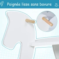 HOMCOM Cheval à Bascule en Bois - Jeu à Bascule Avec Poignées, Repose-Pied et Butées - MDF Contreplaqué Blanc et Bois Naturel(m-6)
