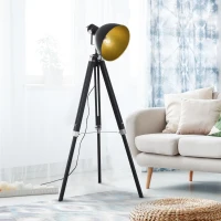 HOMCOM Lampadaire trépied style industriel hauteur réglable abat-jour ajustable E27 40W max. 65 x 65 x 108-152 cm bois métal noir et doré(m-2)
