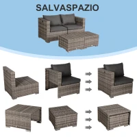 Outsunny Salotto da Esterno in Rattan PE da 8 Pezzi, Set Mobili da Giardino Salvaspazio con Poltrone, Tavolini e Sgabelli, Grigio(m-5)