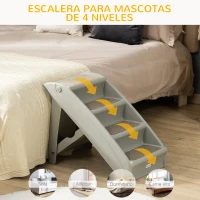 PawHut Escalón para Perros Gatos Portátil con Alfombras Antideslizantes para Cama Sofá Carga 20 kg 62x38x49,5 cm Gris(m-7)