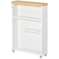 kleankin Carrello Portaoggetti per il Bagno Stretto 13cm, Cassettiera con Mensole e 4 Ruote in Legno Bianco 50x13x67.5cm(m-10)