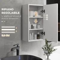 kleankin Mobiletto Bagno in MDF a Muro con 3 Ripiani e Ripiano Superiore Regolabile, 37x22.5x70 cm, Bianco(m-5)