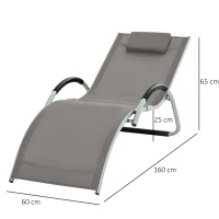 Outsunny Sun Lounger Reclining Chair Portable Armchair with Pillow for Garden Patio Outside Aluminium Frame, Khaki(m-3)