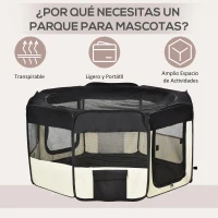 PawHut Parque Plegable para Perros de 8 Paneles Parque de Juego para Mascotas con Bolsa de Transporte Ø120x58 cm Negro(m-4)