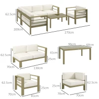 Outsunny 5-Piece Garden Corner Sofa Set with Cushions, 6 Seater Aluminium Garden Furniture Set with Glass Top Coffee Table, Patio Sectional Conservatory Furniture for Patio & Terrace, Gold Tone(m-3)