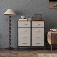 HOMCOM Fabric Chest of Drawers, Industrial Bedroom Dresser with 8 Fabric Drawers, Steel Frame and Wooden Top for Nursery, Living Room, Hallway, Cream White(m-10)