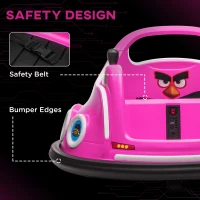 AIYAPLAY Angry Bird Licensed Waltzer Car, 12V Kids Bumper Car w/ Joysticks, Remote, Music LED Lights, Pink(m-6)
