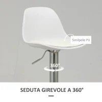 HOMCOM Set 2 Sgabelli da Cucina di Design Girevoli con Schienale, Poggiapiedi e Altezza Regolabile, in Similpelle e PP, Base in Acciaio, 38x42x82-104cm, Bianco(m-6)