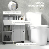 kleankin Meuble de rangement toilette salle de bain avec rangement papier toilette sur roulettes - 52 x 17 x 67 cm blanc(m-4)