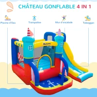 Outsunny Château Gonflable avec Toboggan Trampoline Piscine et Mur d'escalade jusqu'à 3 enfants +3 Ans avec souffleur 450W et Sac de Transport 265 x 260 x 200 cm Multicolore(m-4)