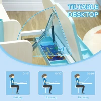 HOMCOM Kids Desk and Chair Set, with Storage Shelves, Washable Cover, for Ages 3-12 Years - Blue(m-5)