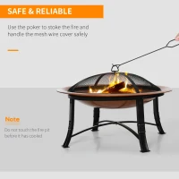 Outsunny 76cm Metal Large Firepit Bowl Outdoor Round Fire Pit w/ Lid, Log Grate, Poker for Backyard, Camping, Picnic, Bonfire, Wood Burning Stove, Bronze(m-4)