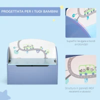 HOMCOM Panca Contenitore Portagiochi 2 in 1 in Legno, Cassapanca con Schienale per Bambini da 3-6 Anni, 60x30x50 cm, Blu(m-7)