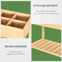 Outsunny Letto per Orto Rialzato in Legno Orto Pensile Urbano con 8 Griglie e Ripiano Inferiore per Piante da Giardino 120x60x81cm(m-4)