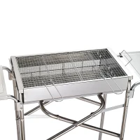 Outsunny Outdoor Folding BBQ Rectangular Stainless Steel Foldable Pedestal Charcoal Barbecue Grill - Silver(m-8)