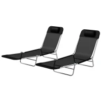 Outsunny Set of Two Steel Frame Sun Loungers, with Reclining Backs - Black(m-11)