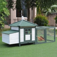 PawHut Chicken Coop, Small Animal Pet cage w/ Nesting Box, Wooden Outdoor Run, Green(m-2)