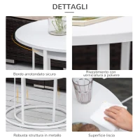 Outsunny Set 2 Tavolini da Salotto e Giardino Salvaspazio Sovrapponibili, Tavolini da Caffè in Ferro, Bianco(m-5)