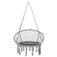 Outsunny Silla Colgante Redondo de Ø60 cm Silla Hamaca Columpio con Cojín y Cuerda de Algodón para Interior y Exterior 80x80x42 cm Gris(m-11)