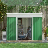 Outsunny 7.6 x 4.3ft Garden Storage Shed with Lockable Sliding Doors and Ventilation, Metal Garden Tool Storage House, Green(m-7)