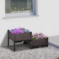 Outsunny 50cm x 50cm x 46.5cm Set of 2 41L Plastic Raised Garden Bed, Planter Box, Flower Vegetables Planting Container with Self-Watering Design and Drainage Holes for Patio Balcony(m-2)