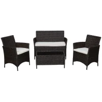 Outsunny Salottino da giardino esterno Set 4 Pzi:1 Divano/2 Poltrone/1 Tavolino, Set da Giardino in Rattan,  Caffè Scuro e Bianco(m-10)