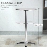 HOMCOM Aluminum Bistro Bar Table Round Tabletop Dining Wine Pub Stainless Steel 2 Height Settings 70cm/110cm(m-5)