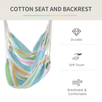 Outsunny Outdoor Hanging Rope Chair with Cotton Rope, Garden Hammock Chair with Wooden Support Bar Cotton Cloth, Portable Garden Chair for Patio & Tree, Green(m-5)