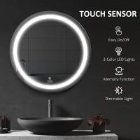 kleankin Round LED Bathroom Mirror, Dimmable Lighted Wall-Mounted Mirror with 3 Temperature Colours, Memory Function, Hardwired(m-4)