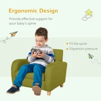 HOMCOM Children's Armchairs Toddler Chair Wood Frame Anti-Slip Legs High Back Bedroom Playroom Furniture Green(m-5)