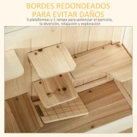 PawHut Jaula de Madera para Hámster Ratones Casa de Juegos con 5 Plataformas Rampa Techo Abatible Ventana Cristal Plástico y Estante Inferior 60x40x80 cm Natural(m-4)