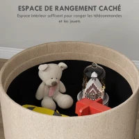 HOMCOM Pouf rond repose-pieds tabouret avec coffre de rangement, plateau réversible, meuble 3 en 1 pied en bois beige(m-5)